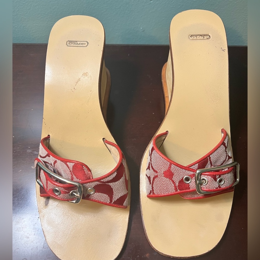 Barely worn Coach wedge clogs. Great condition. Size 8. Adjustable width.